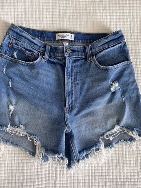 Abercrombie & Fitch High-Rise Denim Shorts - Medium Blue Wash - Curve Love